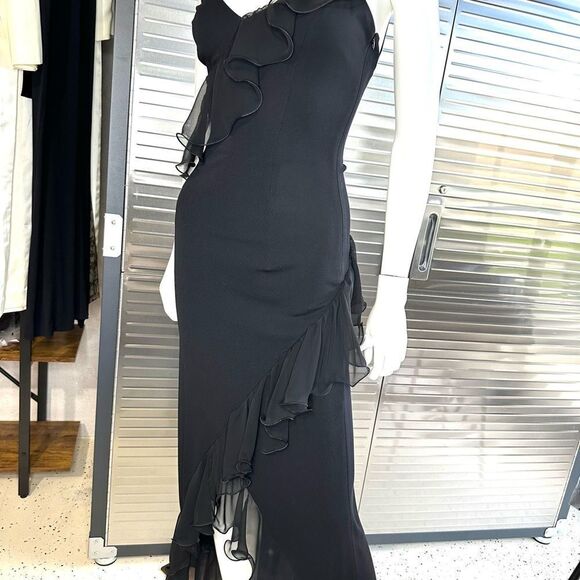 Jiki Monte Carlo France Sheer Ruffle Crystal Statement Formal Dress 4 - Picture 8 of 11